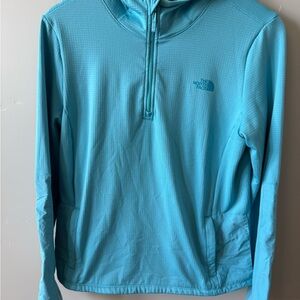 The North Face Turquoise Waffle-Knit Hooded Pullover
